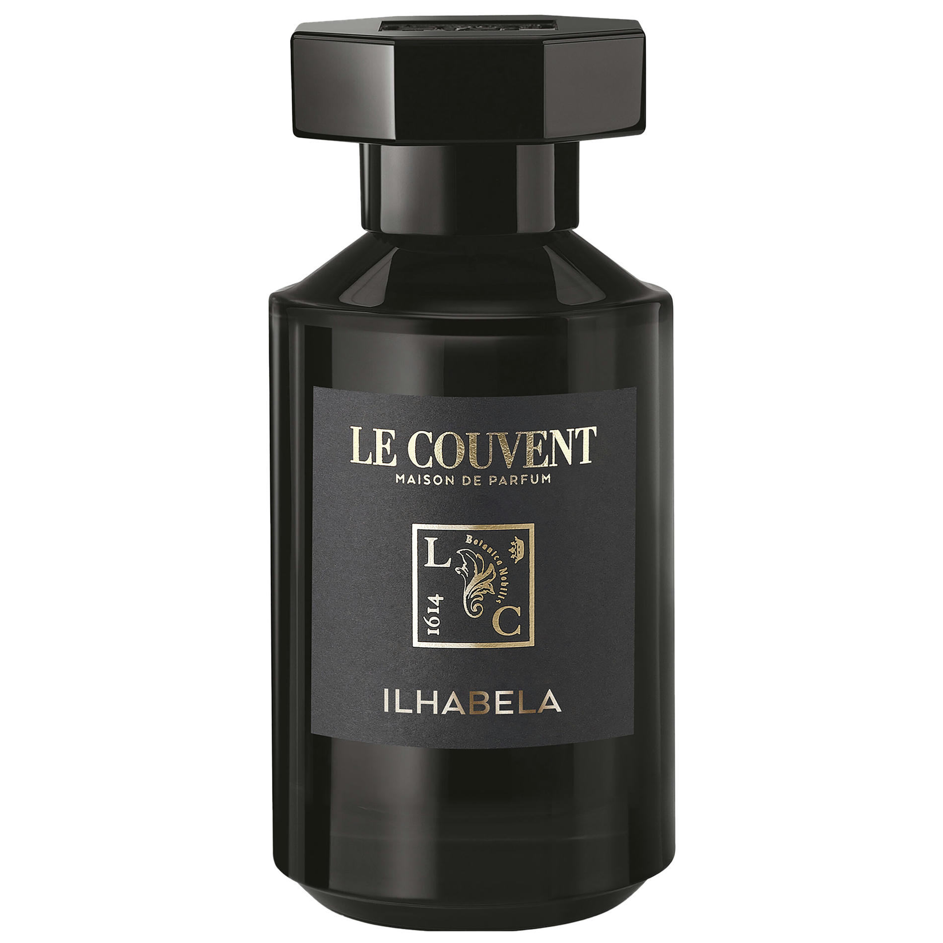 Gift idea for Mothers' Day. Le Couvent black fragrance bottle with golden text on a black label.