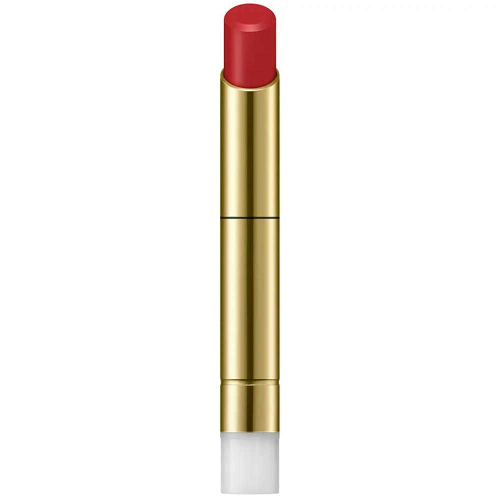 Gift idea for Mothers' Day. Sensai Contouring Lipstick, a golden lipstick holder and a red lipstick.